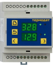 Термодат-08К3 -  Одноканальный или двухканальный ПИД-регулятор температуры, аварийный сигнализатор и позиционный регулятор со светодиодными индикаторами, исполнение  пластиковом корпусе. Прибор имеет универсальный вход, предназначенный для подключения термопар или термосопротивлений, а также датчиков с токовым выходом. Разрешение 1°С или 0,1°С задается пользователем. Может управлять как нагревателем, так и охладителем. Интуитивно понятное управление обеспечивается 4 кнопками внизу экрана. 